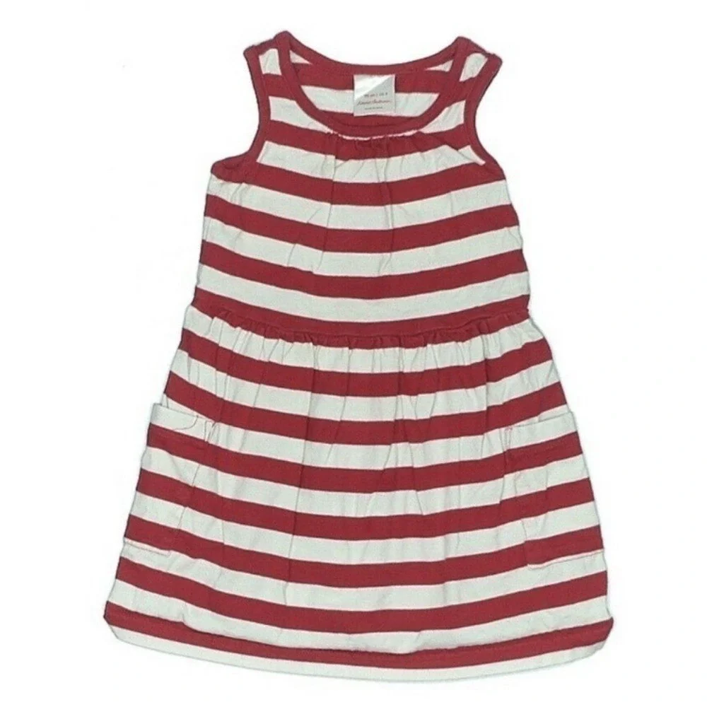 Hanna Andersson Girls Striped Dress Lot 2 Red Teal White Cotton Terry Size 6-7